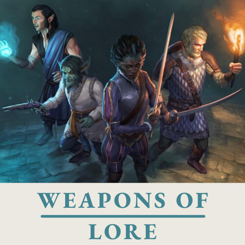 A cropped version of official Pillars of Eternity 2 artwork, featuring the main characters Eder, Pallegina, Serafin, and Aloth. Each character holds their signature weapons, ranging from a greatsword to a pistol to magical blue fire. The characters look te